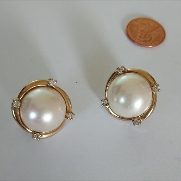 925 Majorica Pearl/Cubic Zirconia Earrings 13.21g - Picture 3 of 6